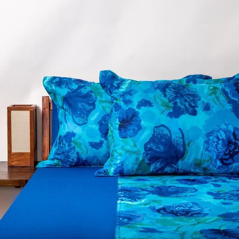 Swayam Beatific Blue Cotton Bedsheet - 180 TC media 1
