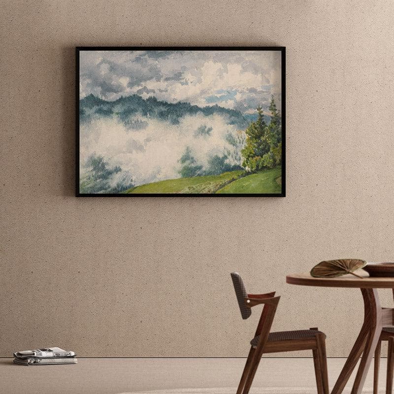 Misty Magic Mountain Canvas Wall Painting - Black Frame