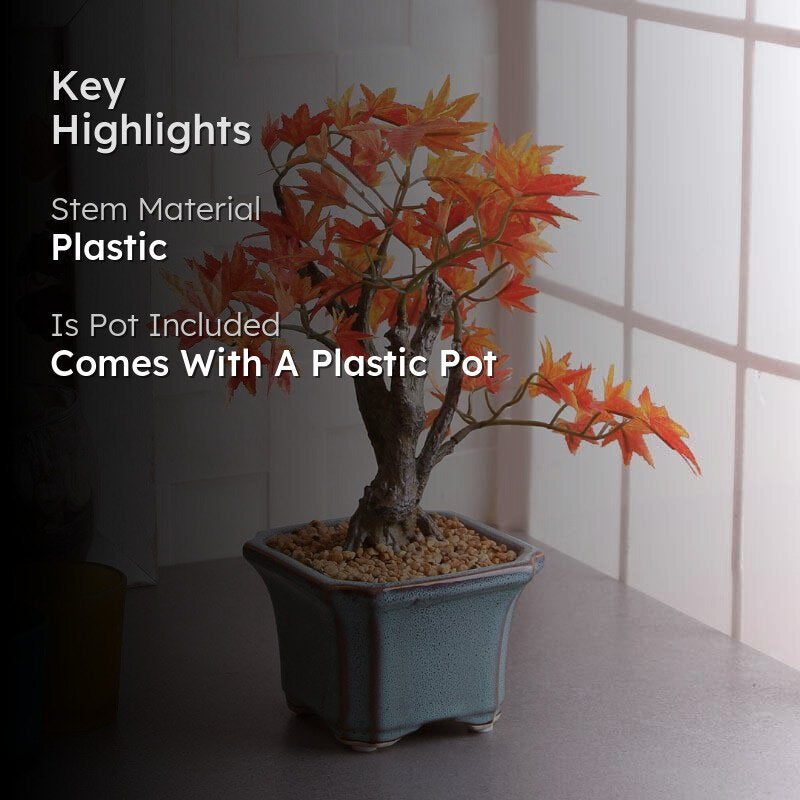 Faux Artificial Maple Bonsai In Black Plastic Pot (28 cms) - Orange media 2