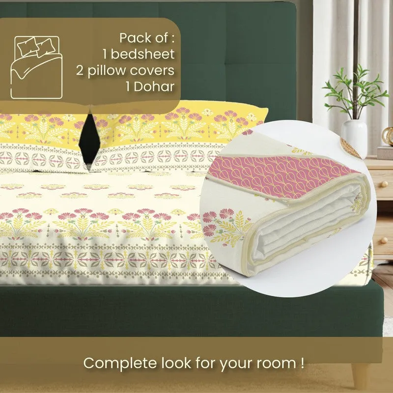 Urban Space Ethnic Yellow Cotton Bedding Set (200 TC) - Four Piece Set - 10