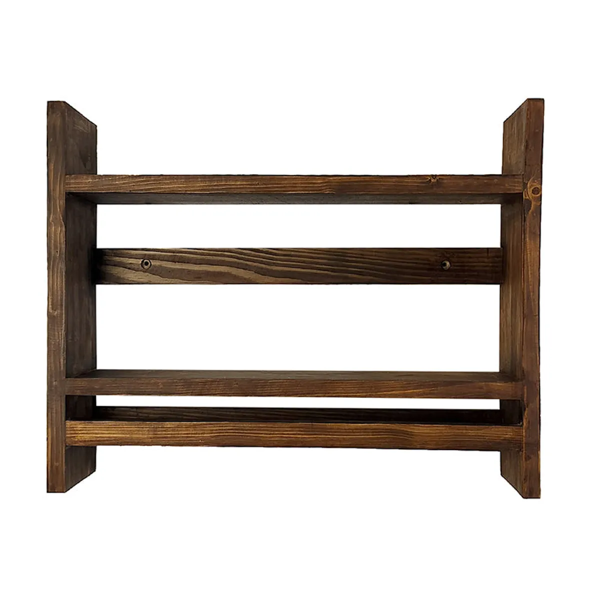 Back view of the brown wall-mounted wooden rack