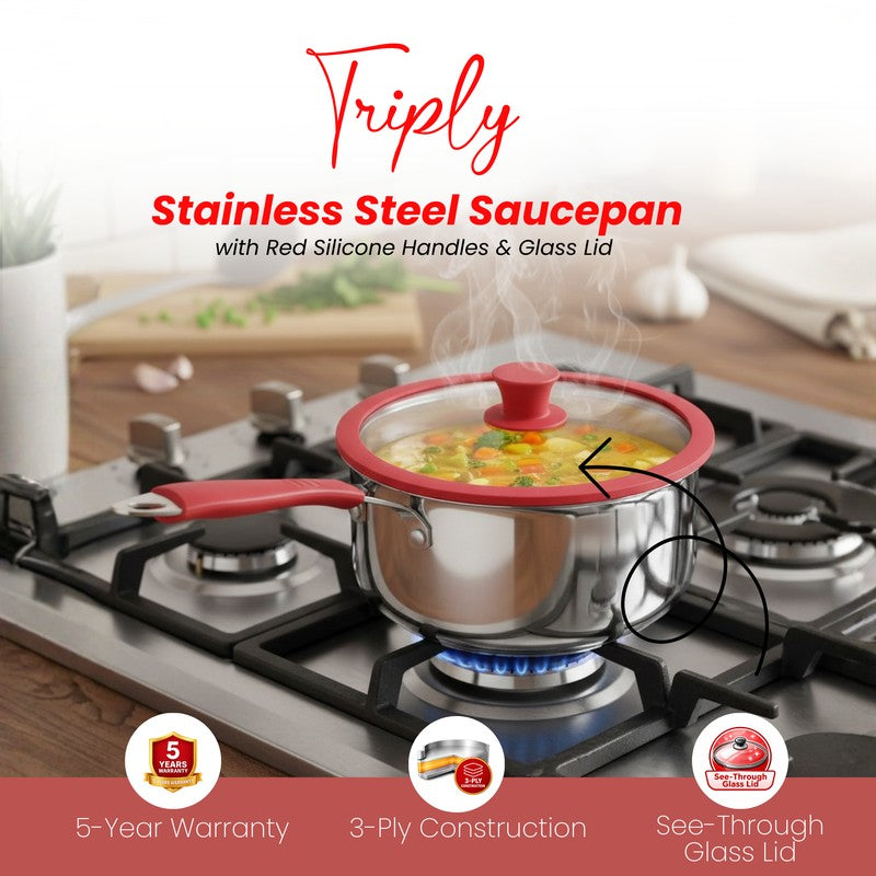 Salford Triply Saucepan with Lid (Red,Silver) - 1900 mL media 6