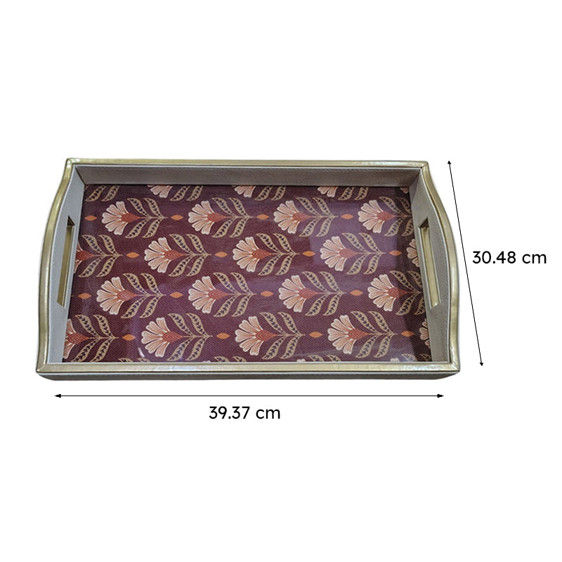 Leaf Motif Faux Leather Serving Tray media 6