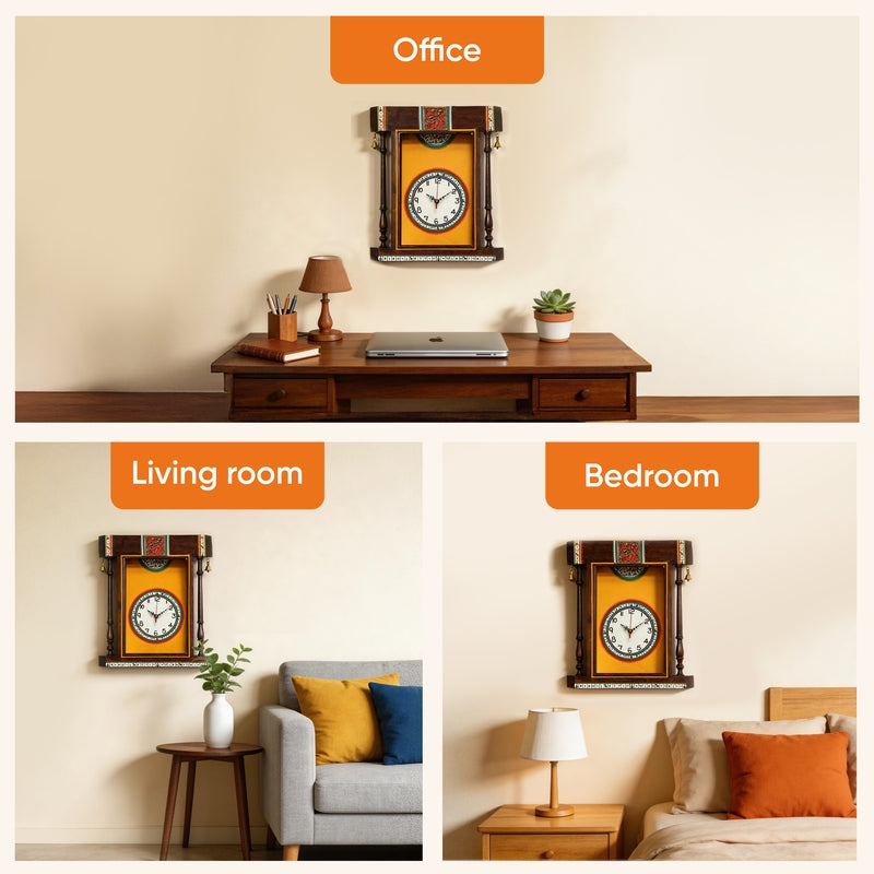 Inba Handcrafted Warli Wall Clock - Yellow media 6
