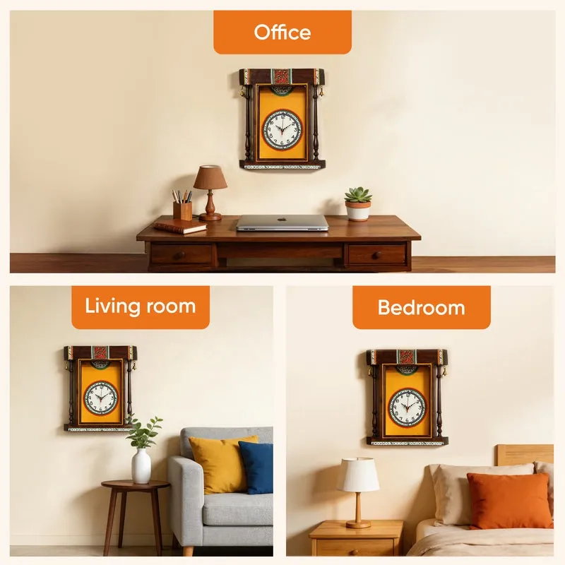 Inba Handcrafted Warli Wall Clock - Yellow media 6