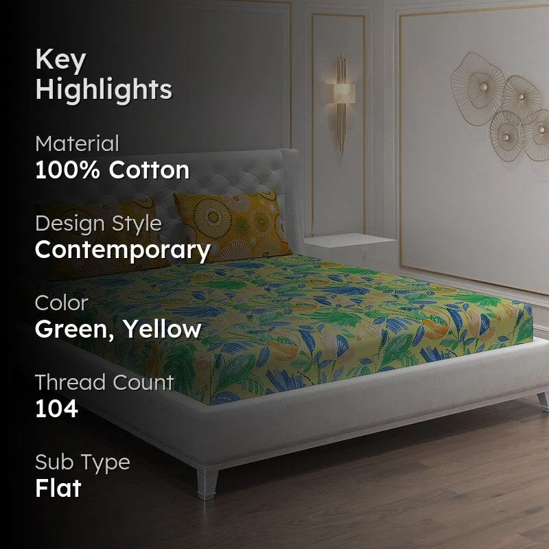 Monte Carlo Floral Dream Cotton Bedsheet(Gree,Yellow) - 104 TC media 2