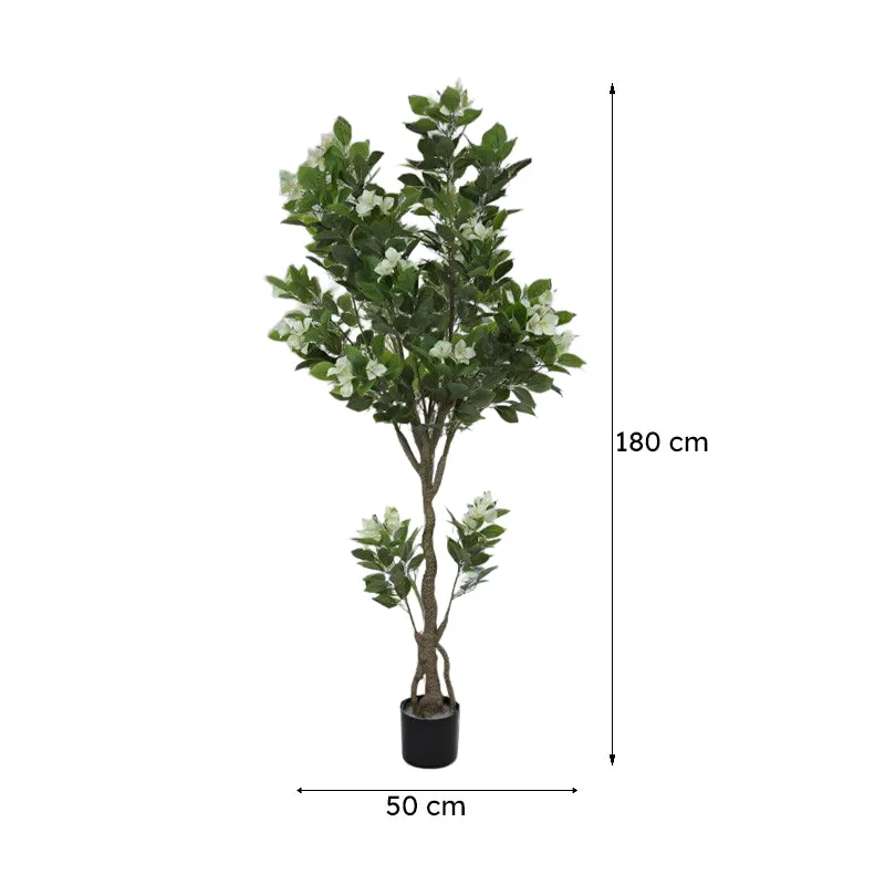 Faux Bougainville Plant With Black Plastic Pot (5.91 ft) - Green & White media 6