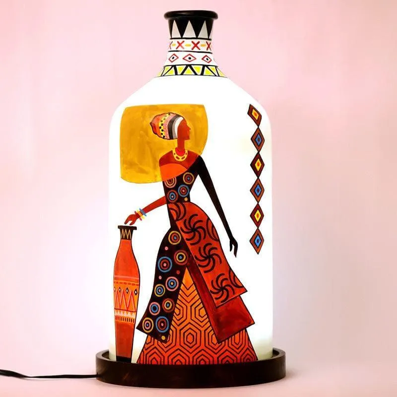 Lady In Red Hand Painted Glass Table Lamp - Multicolor media 1
