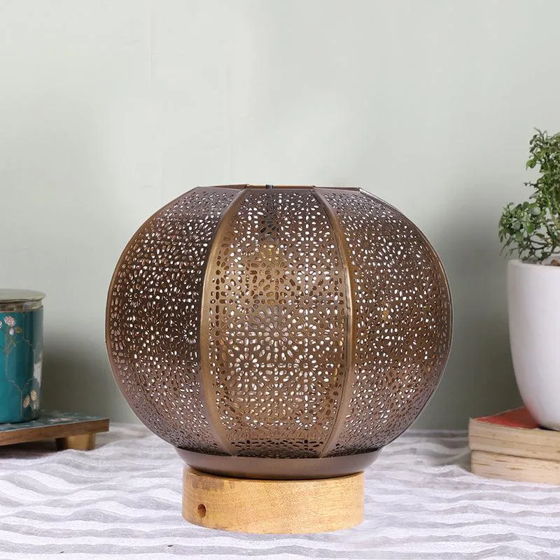 Marya Round Etched Metal Table Lamp - Gold media 3