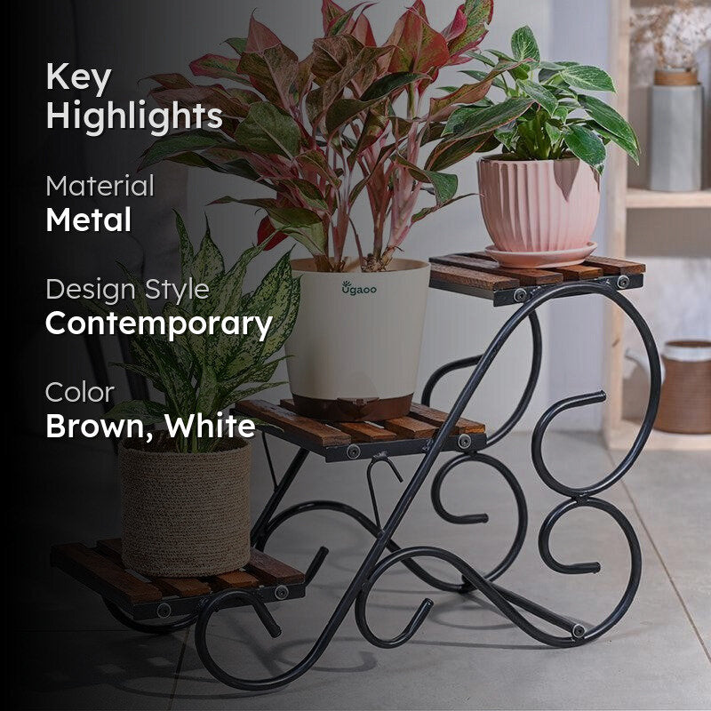 Bramble Perch Three Tier Metal Plant Stand - White & Brown media 2