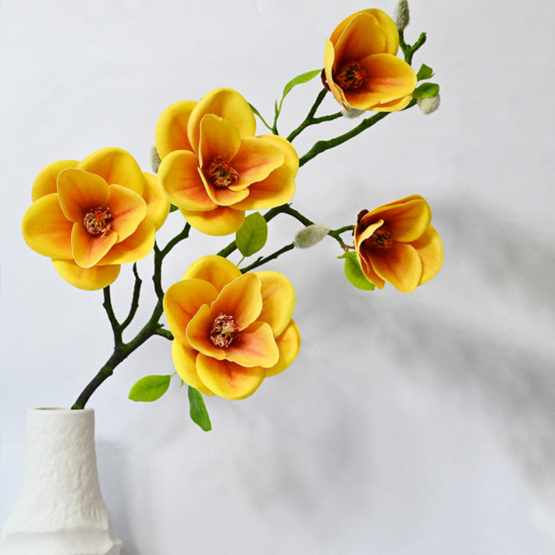 Artificial Magnolia Flower Stick - Yellow & Brown media 3