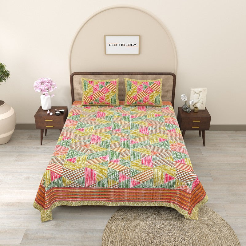 Softio Cotton Bedsheet (Pink,Yellow) - 240 TC media 3