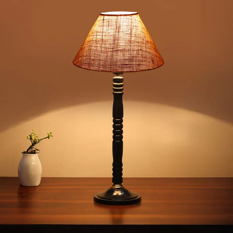 Loft Gleam Table Lamp With Carved Wooden Base - Beige,Black media 2