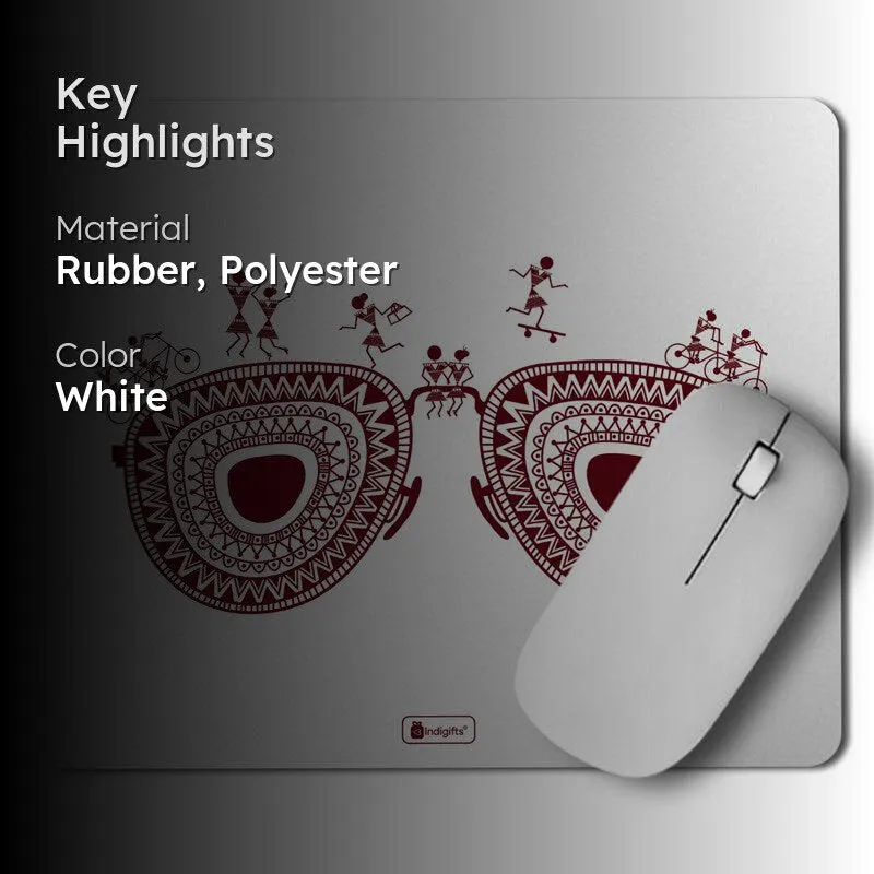 Warli Hippie Mouse Pad - White media 2
