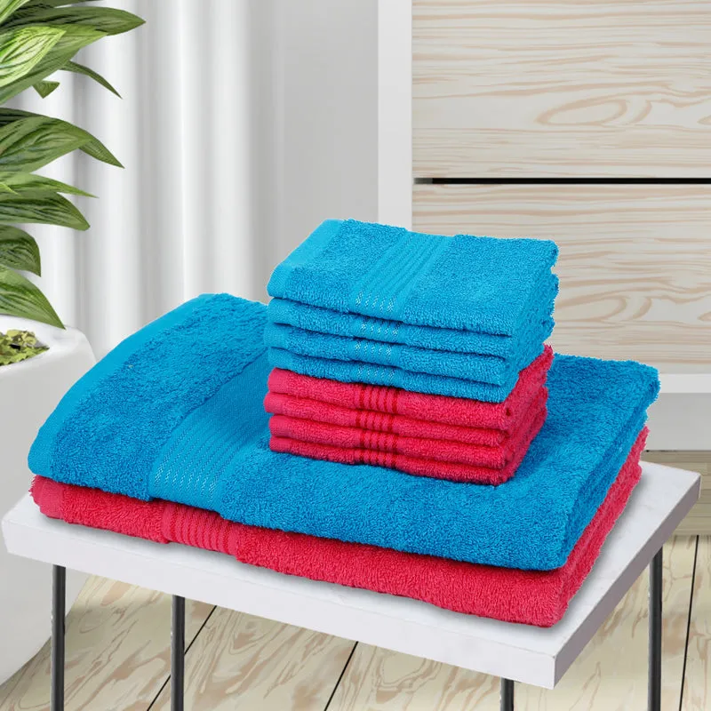 Comfora Bath & Face Towel Set (Blue,Pink) - Ten Piece Set media 1