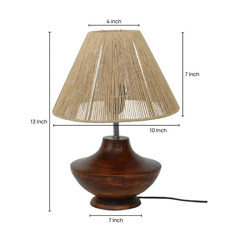Rustic Luxe Wooden Base Cotton Table Lamp - Beige,Brown media 5