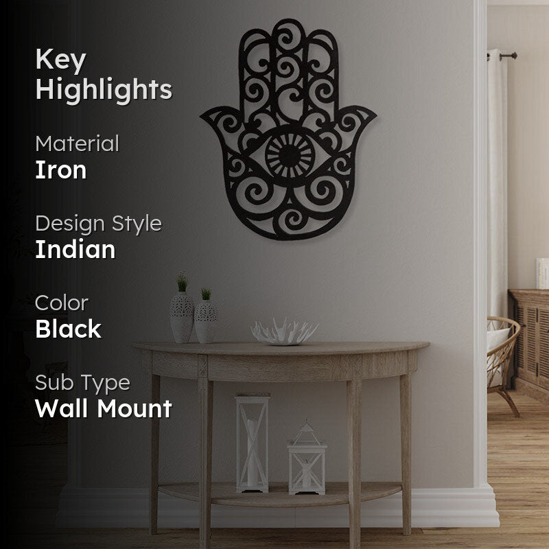 Hamsa Spiritual Black Iron Wall Accent media 2