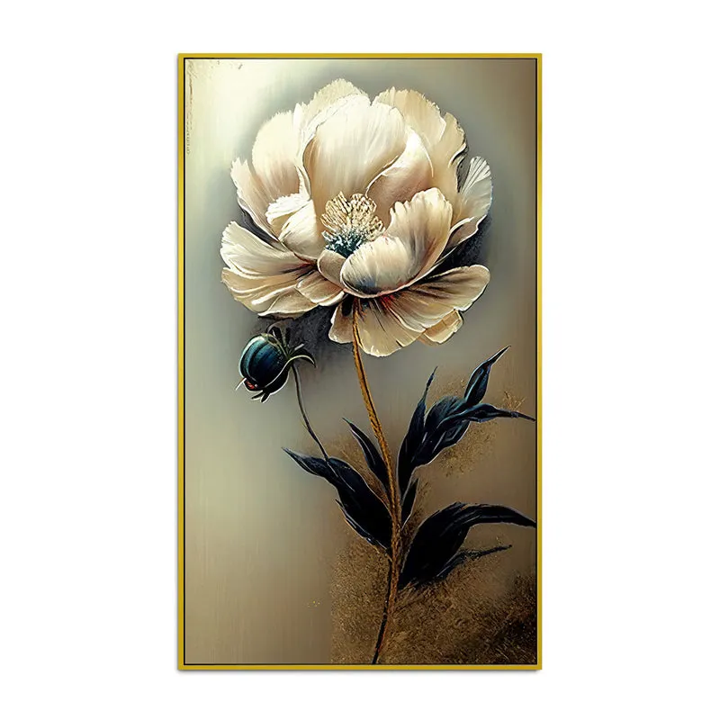 The Ivory Veil Floral Canvas Wall Painting With Frame - Gold media 4