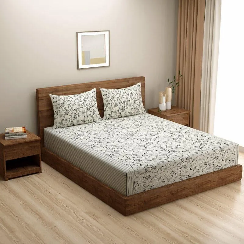 Swayam Doniya Floral Cotton Bedsheet (Blue) - 160 TC media 3