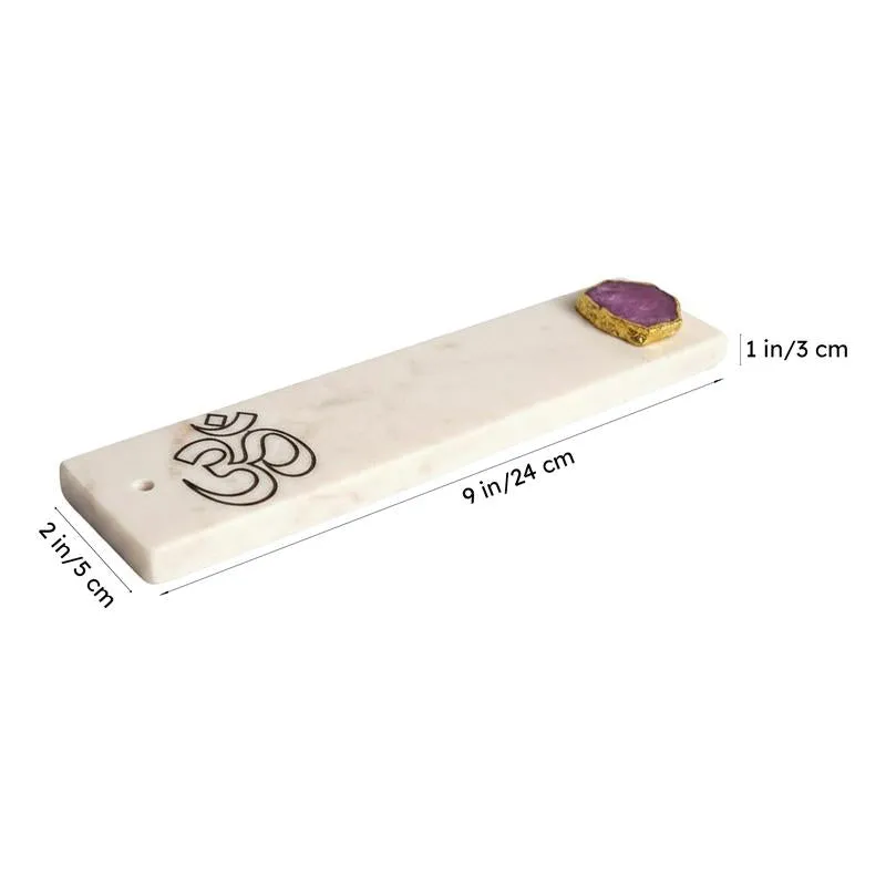 Om Marble Incense Holder With Agate Plating - Pink media 6