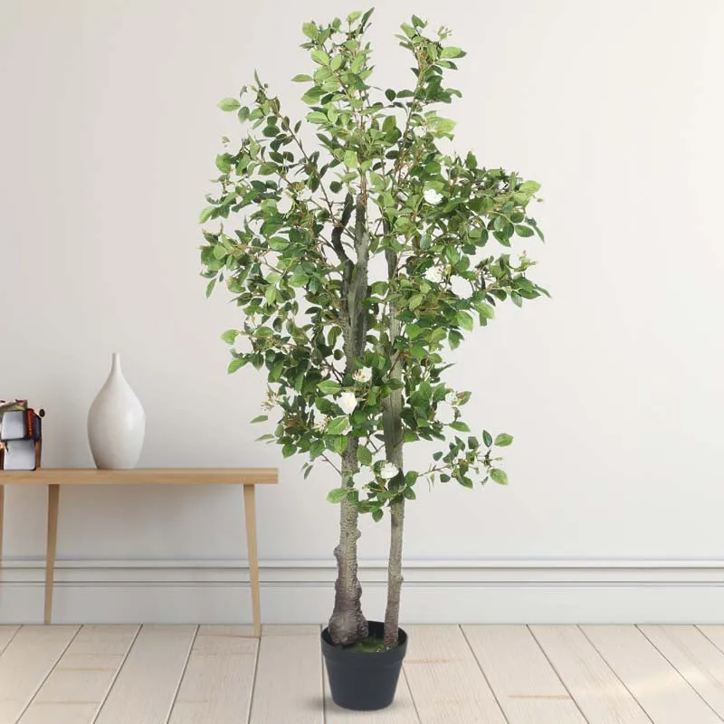Faux Lush Mini Camellia Plant With Black Plastic Pot (Light Pink) - 4.3 Feet media 3