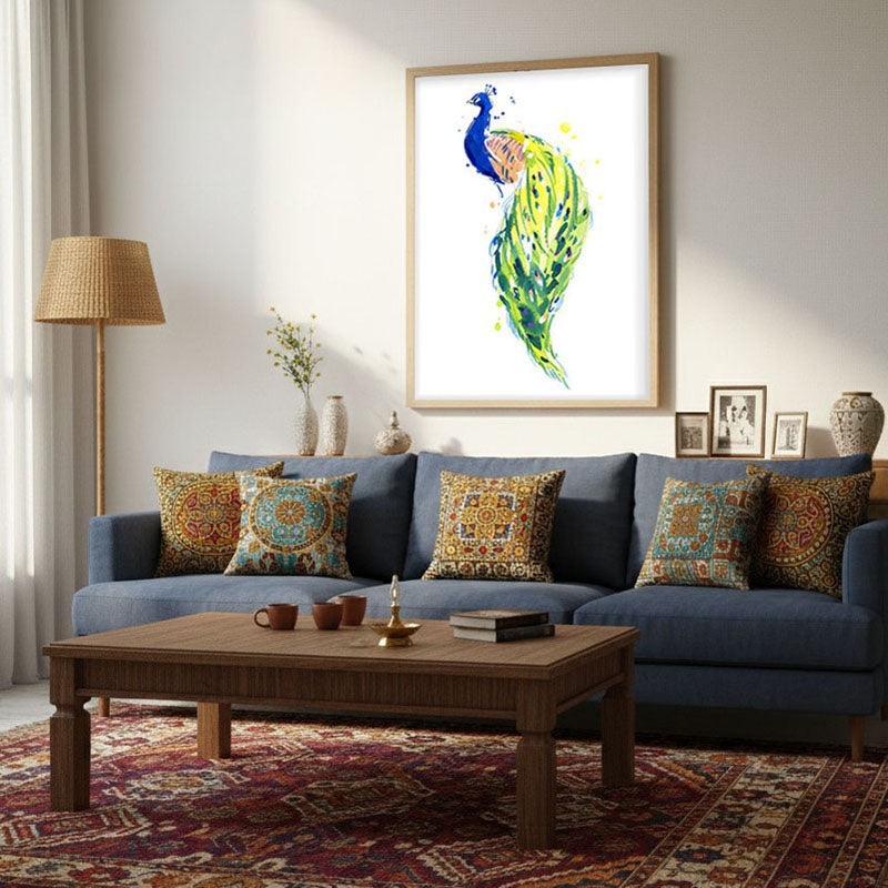 Feathery Peacock Archival Paper Wall Art  - Natural Brown Frame media 5