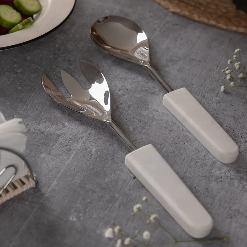 Tahara Salad Serving  Set (Silver) - Two Piece Set media 1