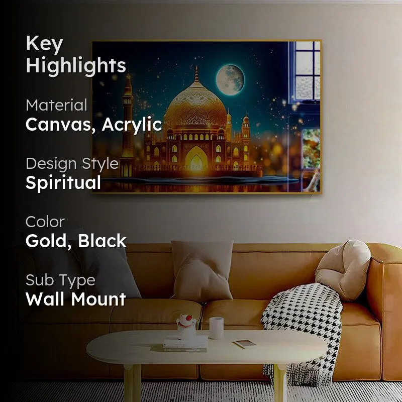 Moonlit Mughal Radiance Modern Canvas Wall Art With Frame - Gold media 2