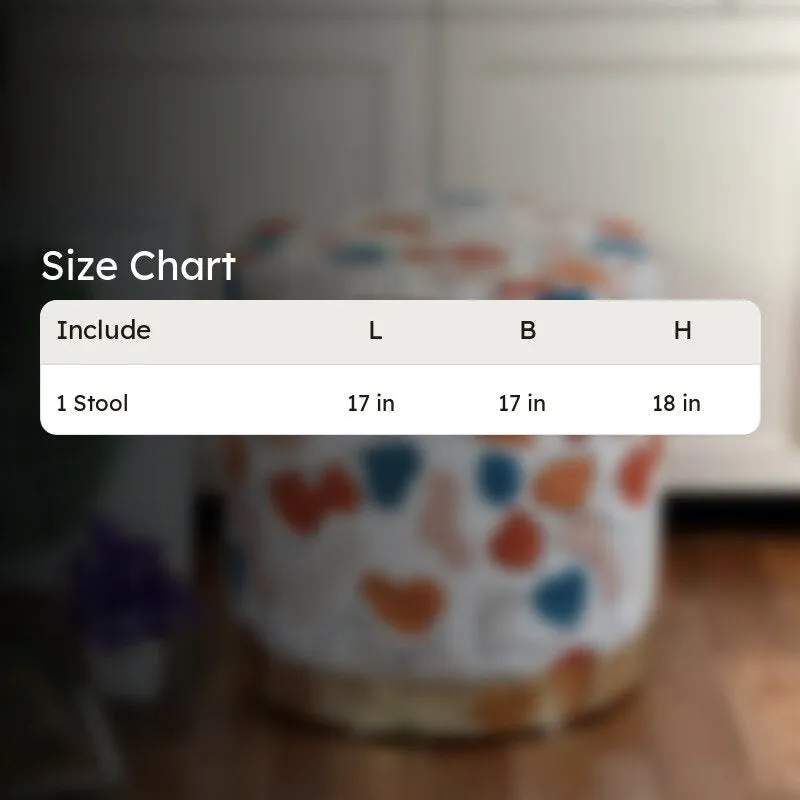 Pouffe shown with a measurement graphic