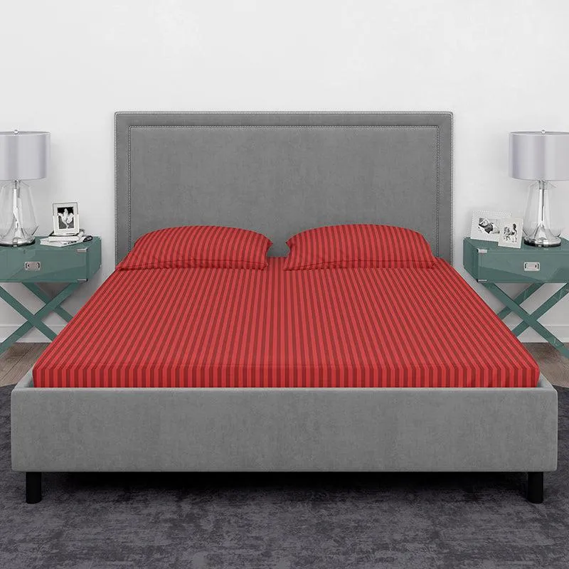 Chic Lines Geometric Cotton Bedsheet (Red) - 210 TC media 3