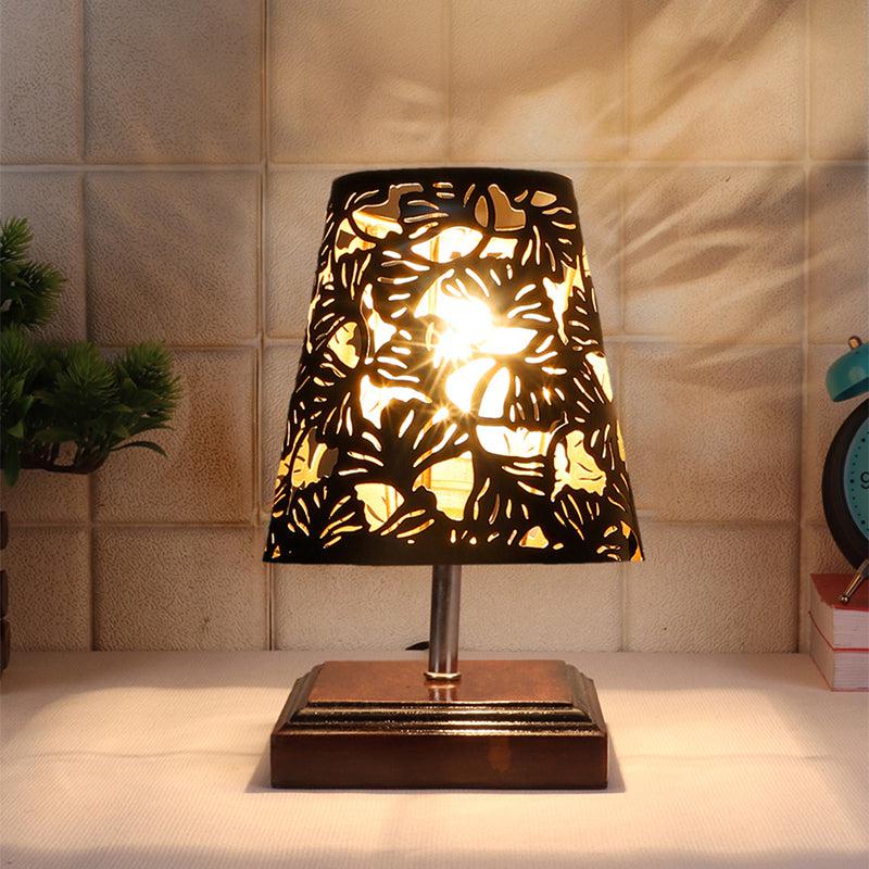 Niksha Etched Flora Metal Table Lamp - Black,Brown