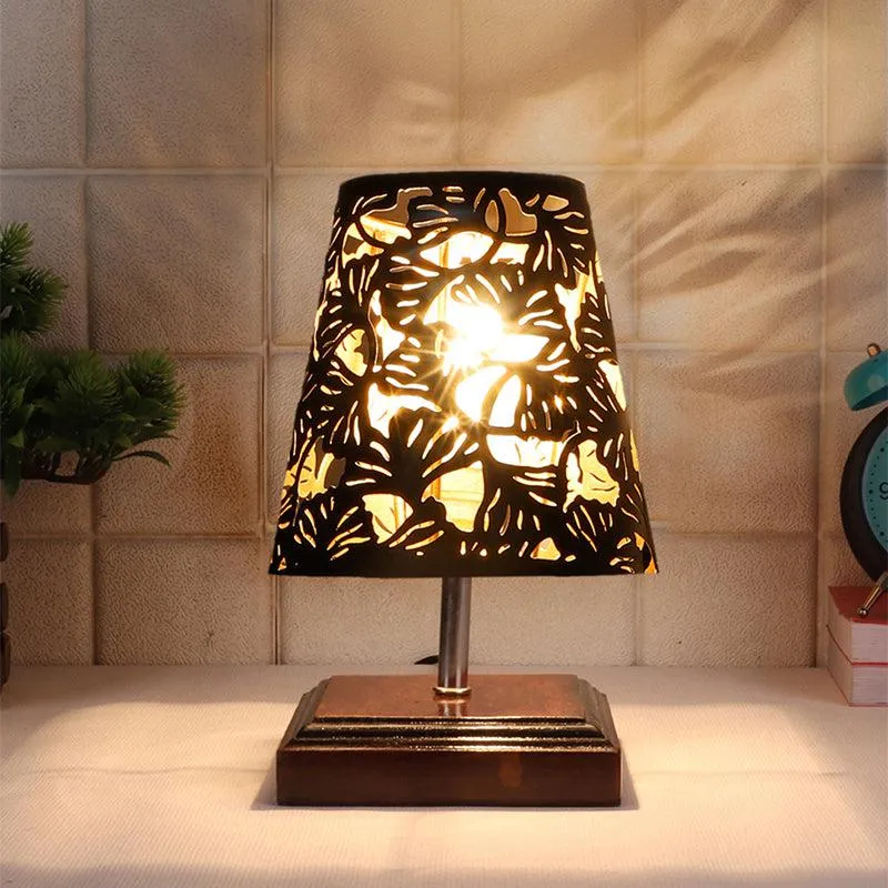 Niksha Etched Flora Metal Table Lamp - Black,Brown media 1