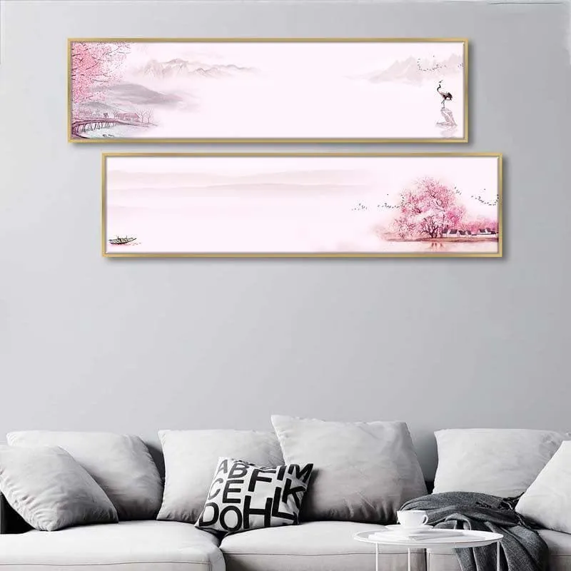 Cherry Blossom Lake Canvas Wall Art - Set Of Two media 3