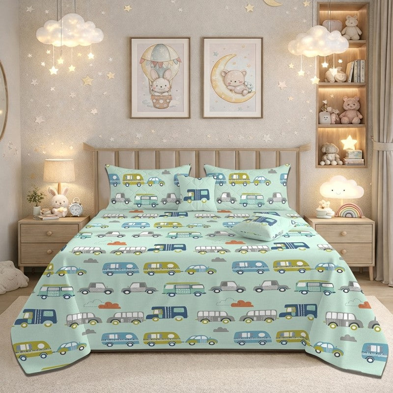 Colorful Wheels GlaceCotton Kids Bedding Set (180 GSM) - Five Piece Set media 3
