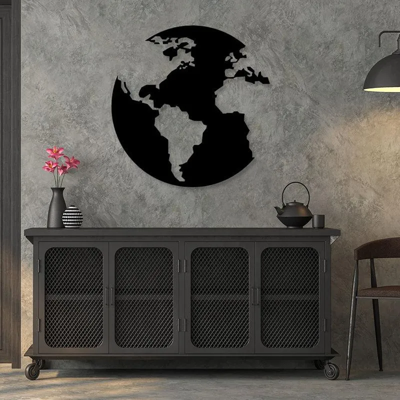 Earth Map Black Iron Wall Accent media 1