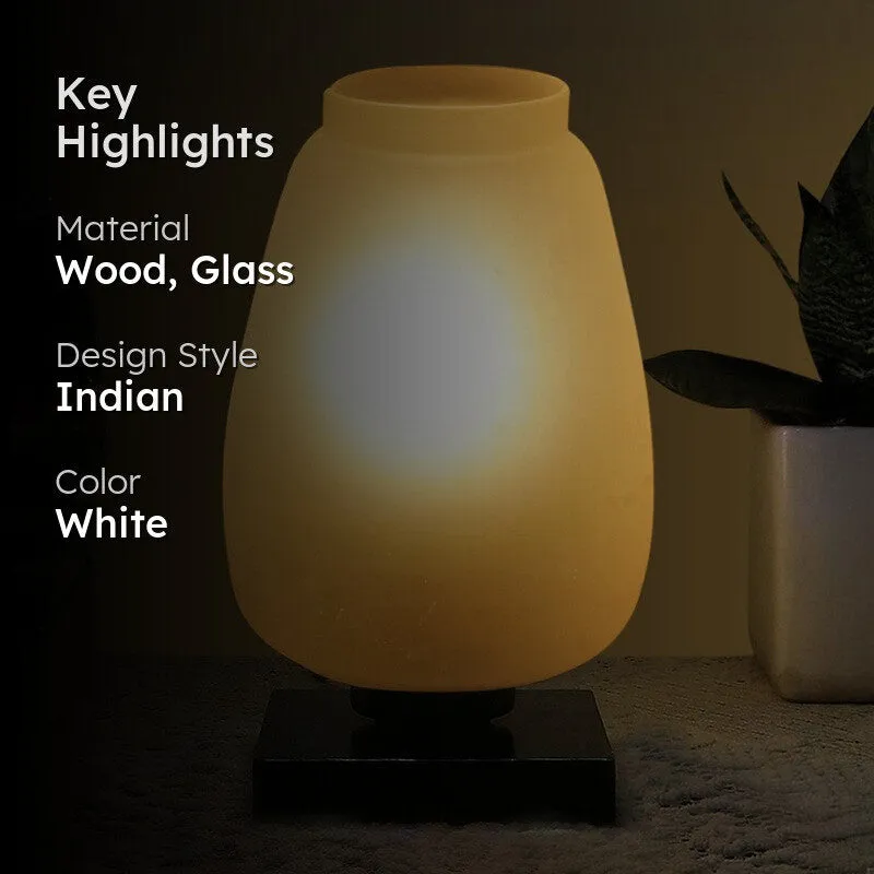 Lumix Glass Table Lamp With Wooden Base - White media 2
