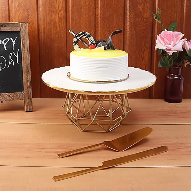 Marmore Geo Marble Cake Stand With Server & Knife - Three Piece Set