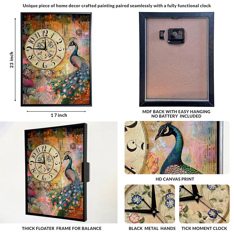 Peacock Of Time Wall Art With Clock media 5