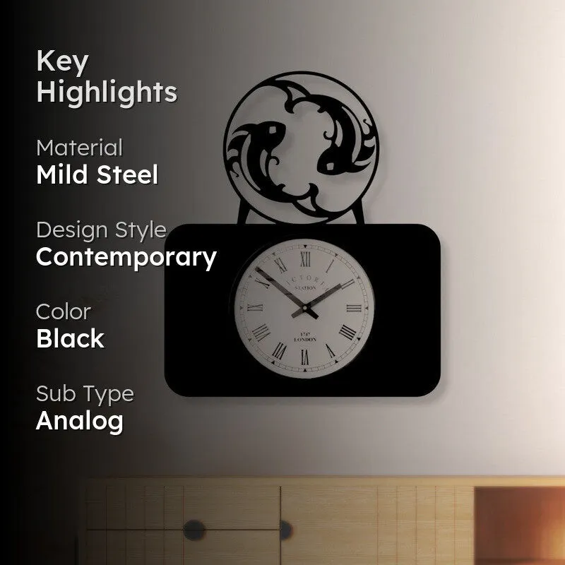 Pisces Steel Analog Wall Clock - Black media 2