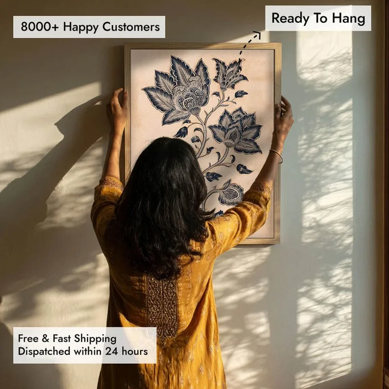 Pallavi Floral Line Art Canvas Wall Painting With Brown Frame media 8