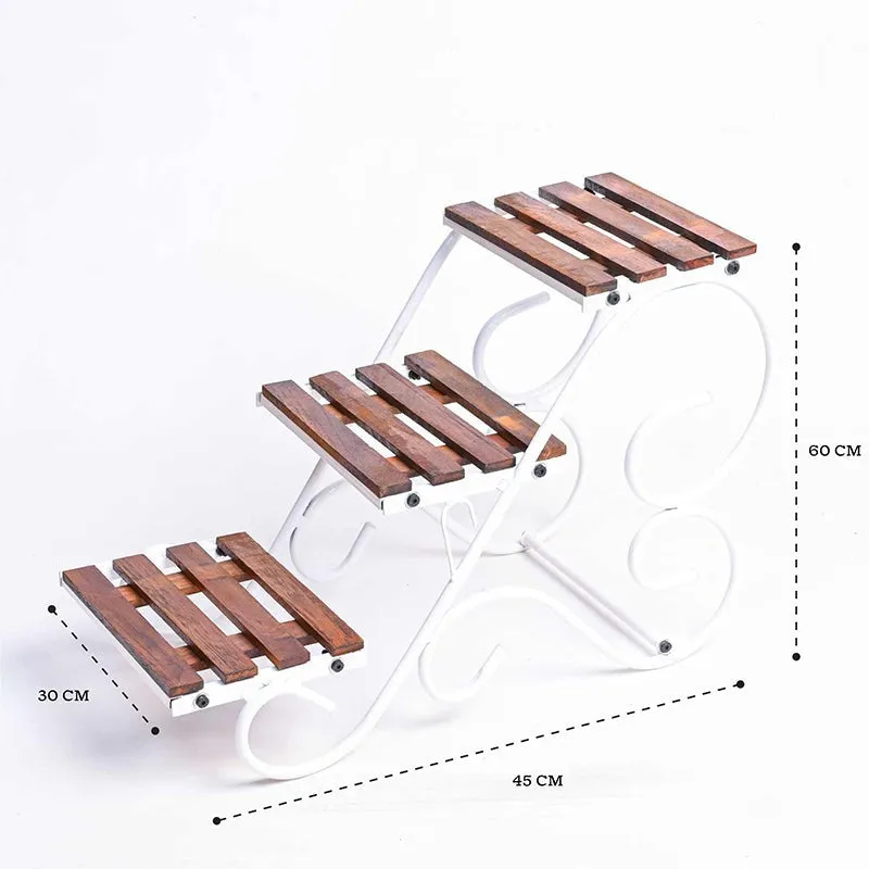 Bramble Perch Three Tier Metal Plant Stand - White & Brown media 8