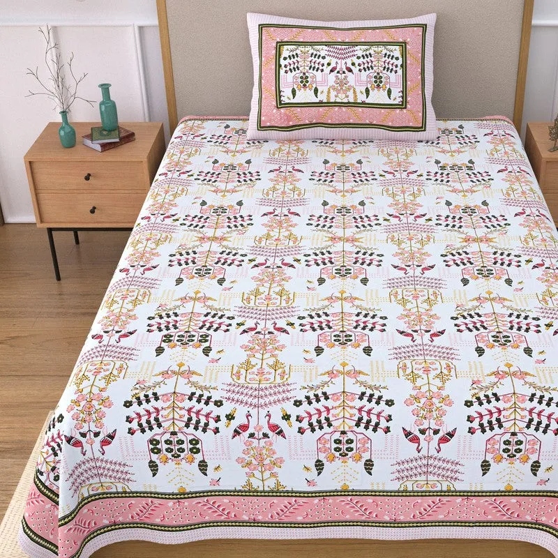 Serenza Floral Cotton Bedsheet (Pink & White) - 240 TC media 4