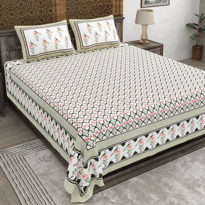 Patternza Cotton Bedsheet (Olive Green,Beige) - 240 TC media 1
