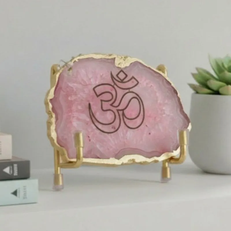 Om Handcrafted Agate Religious Accent - Pink media 1