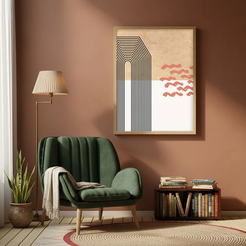 Earthbound Geometry Canvas Wall Painting With Brown Frame media 1