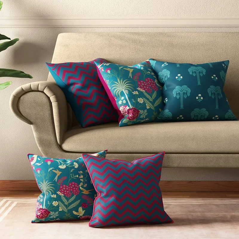 Tropical Chevron Printed Satin Cushion Cover - Set Of Five media 3