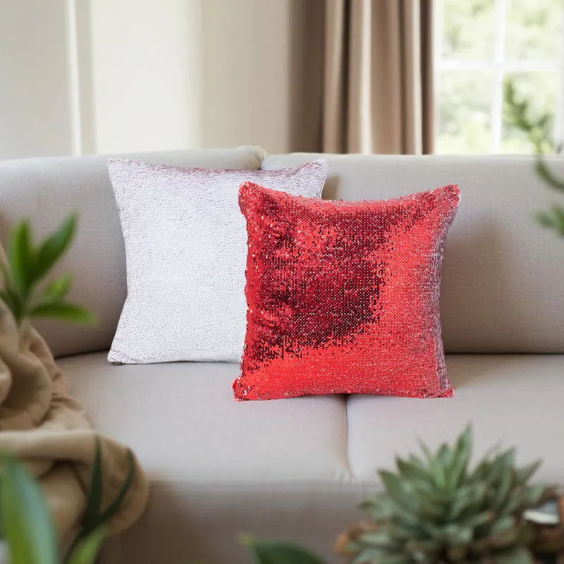 Lisha Sequin Cushion Cover (Red & White) - Set Of Two media 3
