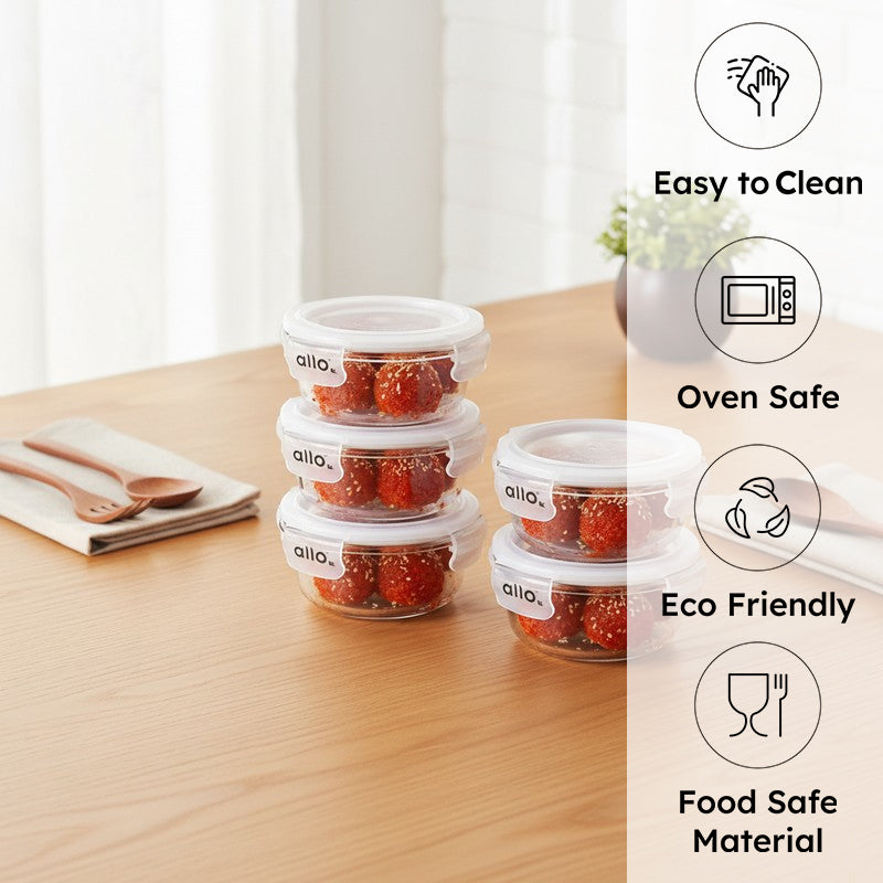 Munchi Leak Proof Glass Lunch Box (400 mL Each) - Set Of Five