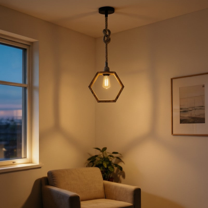 HexaAura Wooden Ceiling Lamp - Brown