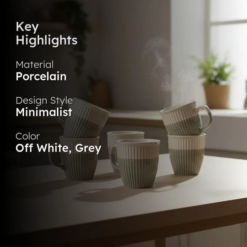 Seraphine Porcelain Tea Cup (180 mL Each,Grey) - Set Of Six media 2